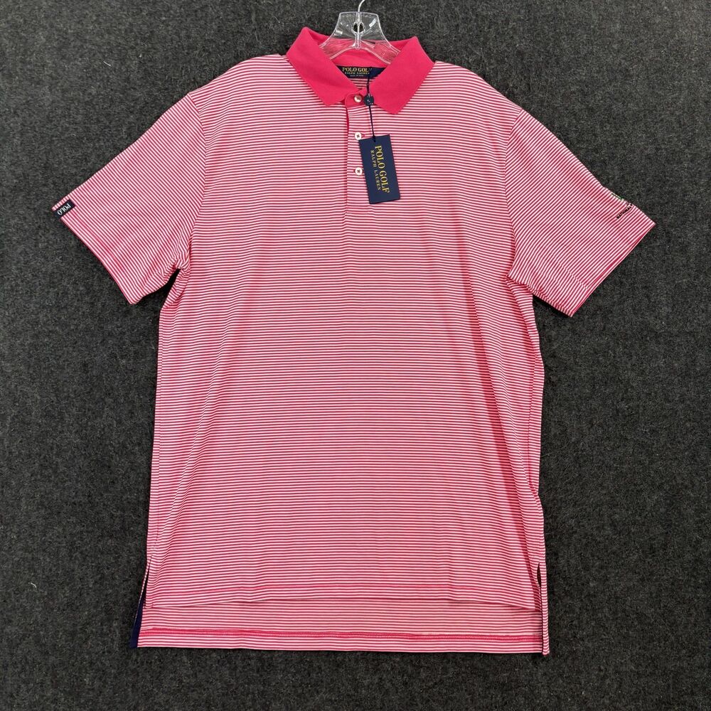 Polo Golf Ralph Lauren Polo Shirt Men's Large Pink Striped Golf Stretch Jersey